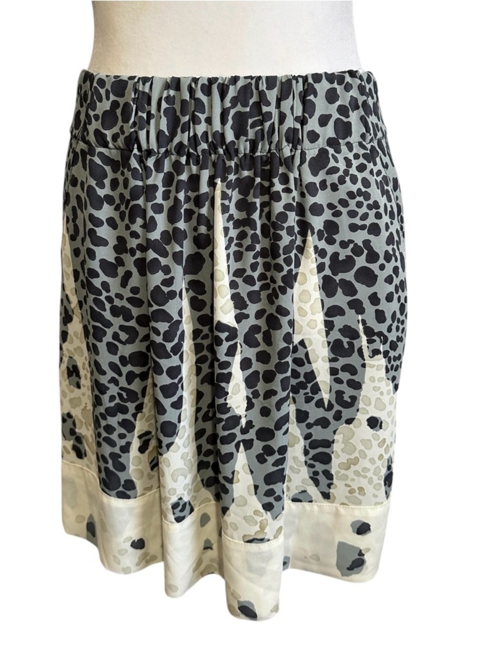 CAbi Black and Cream Animal Print Circle Skirt style 401